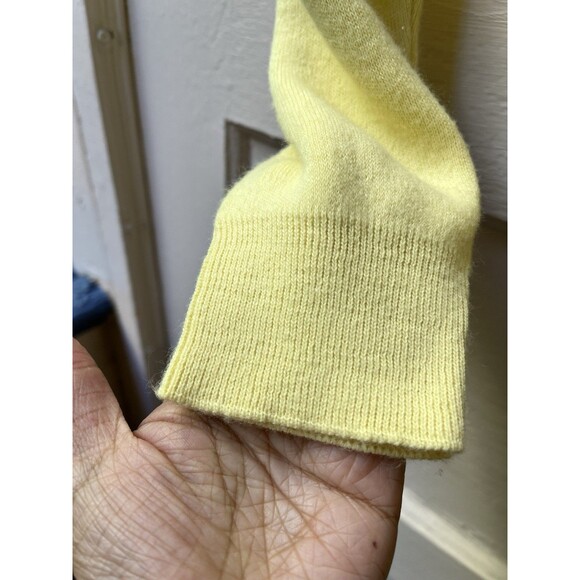 Vtg 60s Mens Retro Yellow Grandpacore Wool Sweater Size S Preppy Mod Academia - Picture 4 of 5